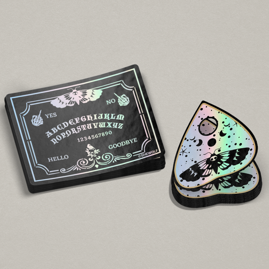 SHEWOLF Designs - Planchette Holographic Sticker | Halloween Death Moth Moon