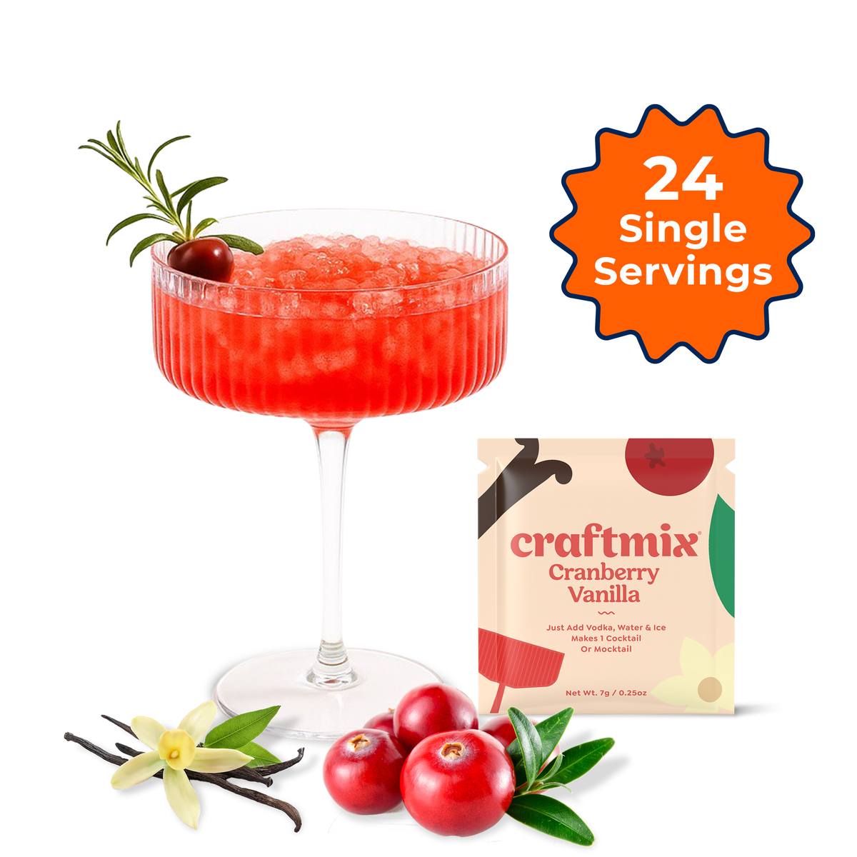 Craftmix - Cranberry Vanilla Cocktail / Mocktail Mixer - Single Packets